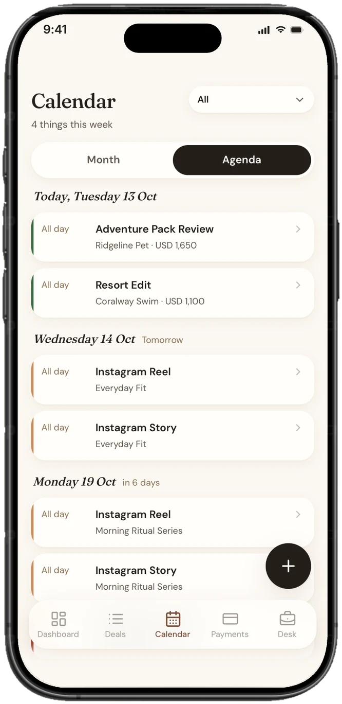 The calendar agenda in the iPhone app